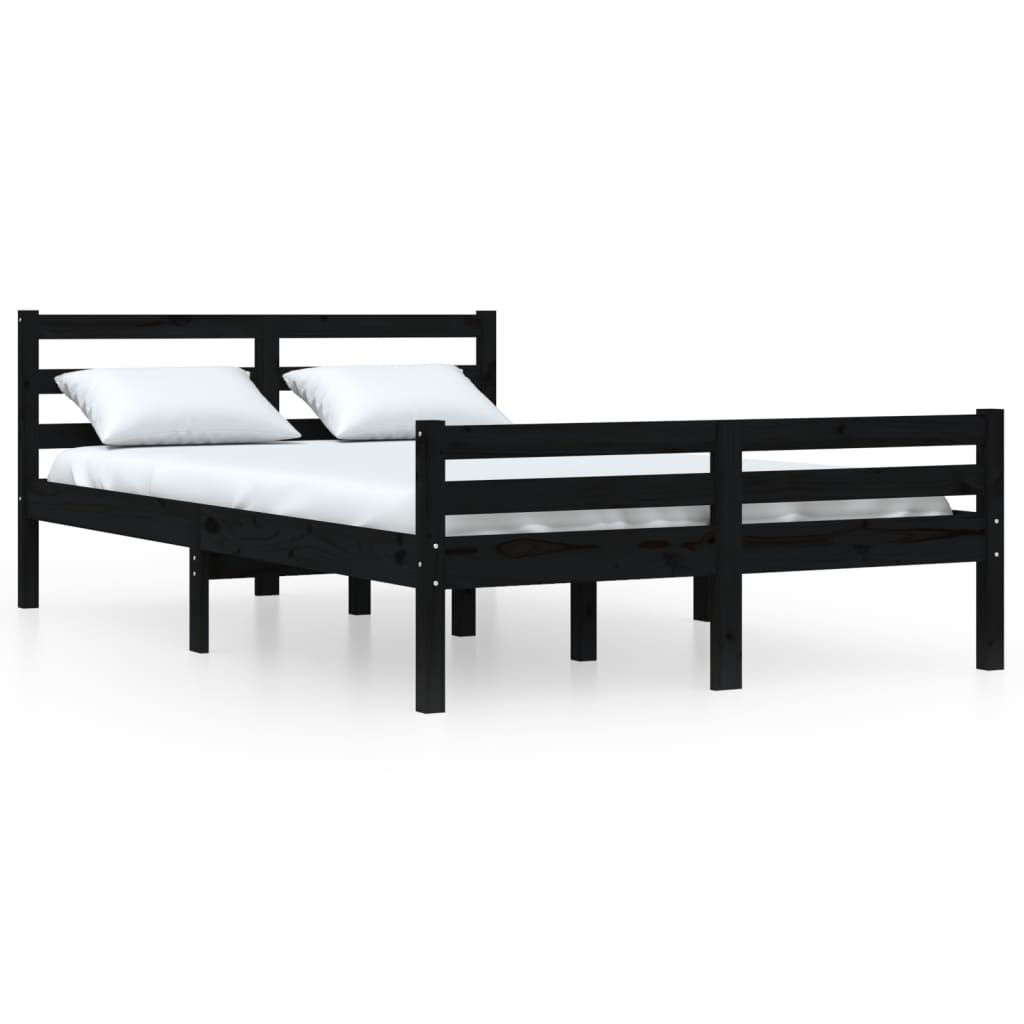 vidaXL Okvir za krevet od masivnog drva crni 135 x 190 cm bračni