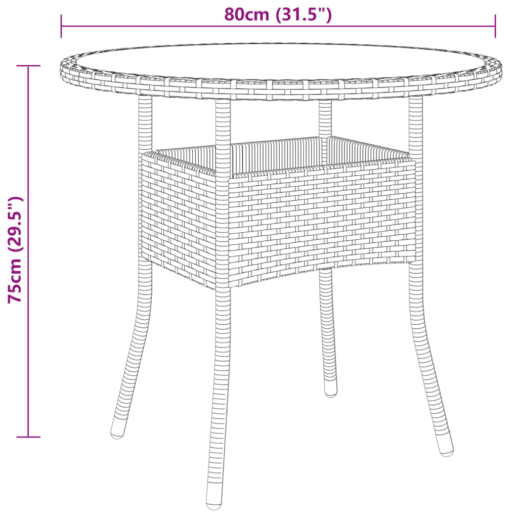 vidaXL Vrtni stol Ø 80 x 75 cm od kaljenog stakla i poliratana bež