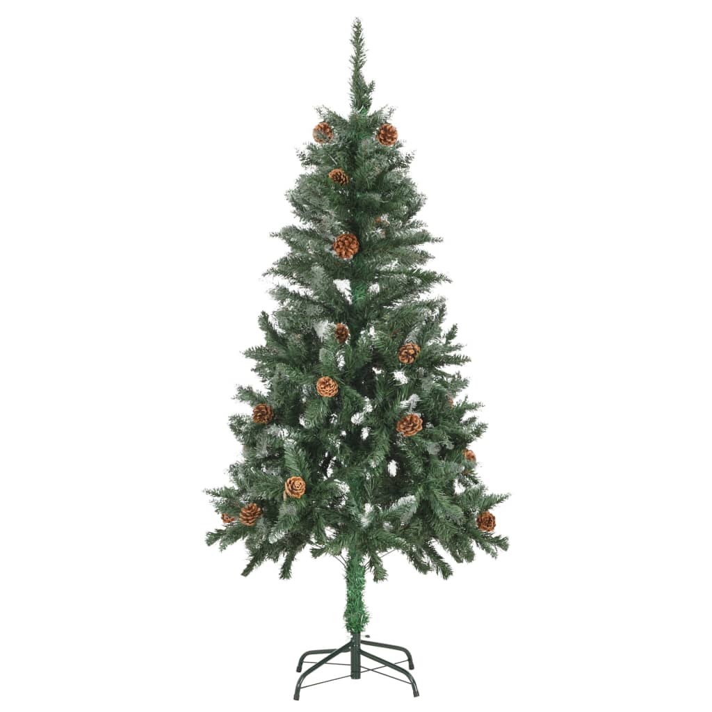 vidaXL Umjetno božićno drvce sa šiškama i bijelim sjajem 150 cm
