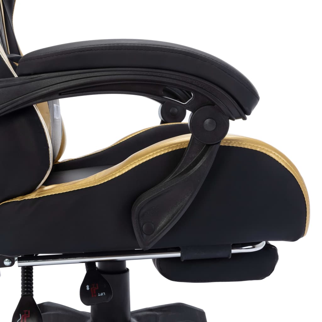 vidaXL Igraća stolica s RGB LED svjetlima zlatno-crna od umjetne kože