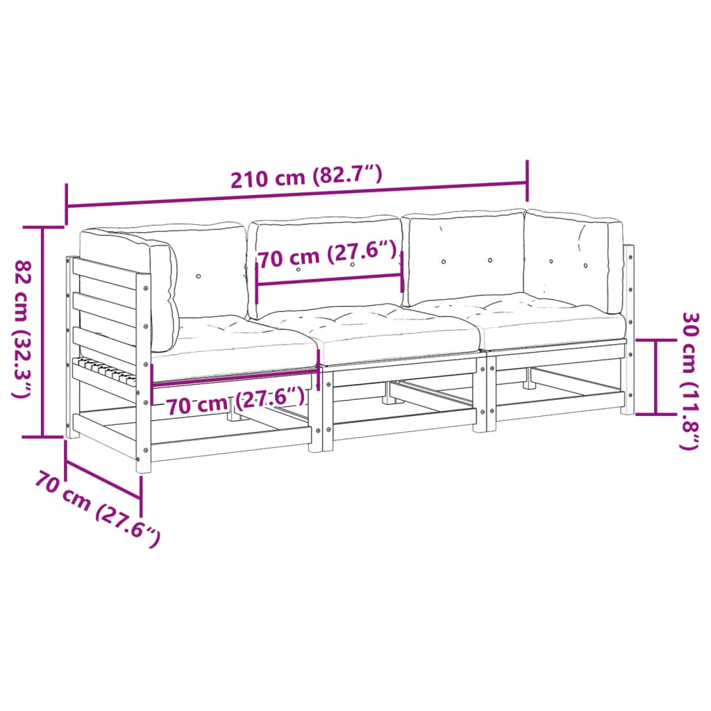 vidaXL 3-dijelni set vrtnih sofa s jastucima od impregnirane borovine