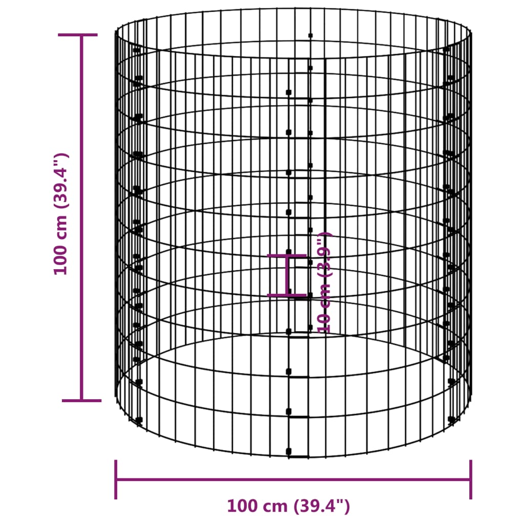 vidaXL Kružni gabionski stup od pocinčanog čelika Ø 100 x 100 cm