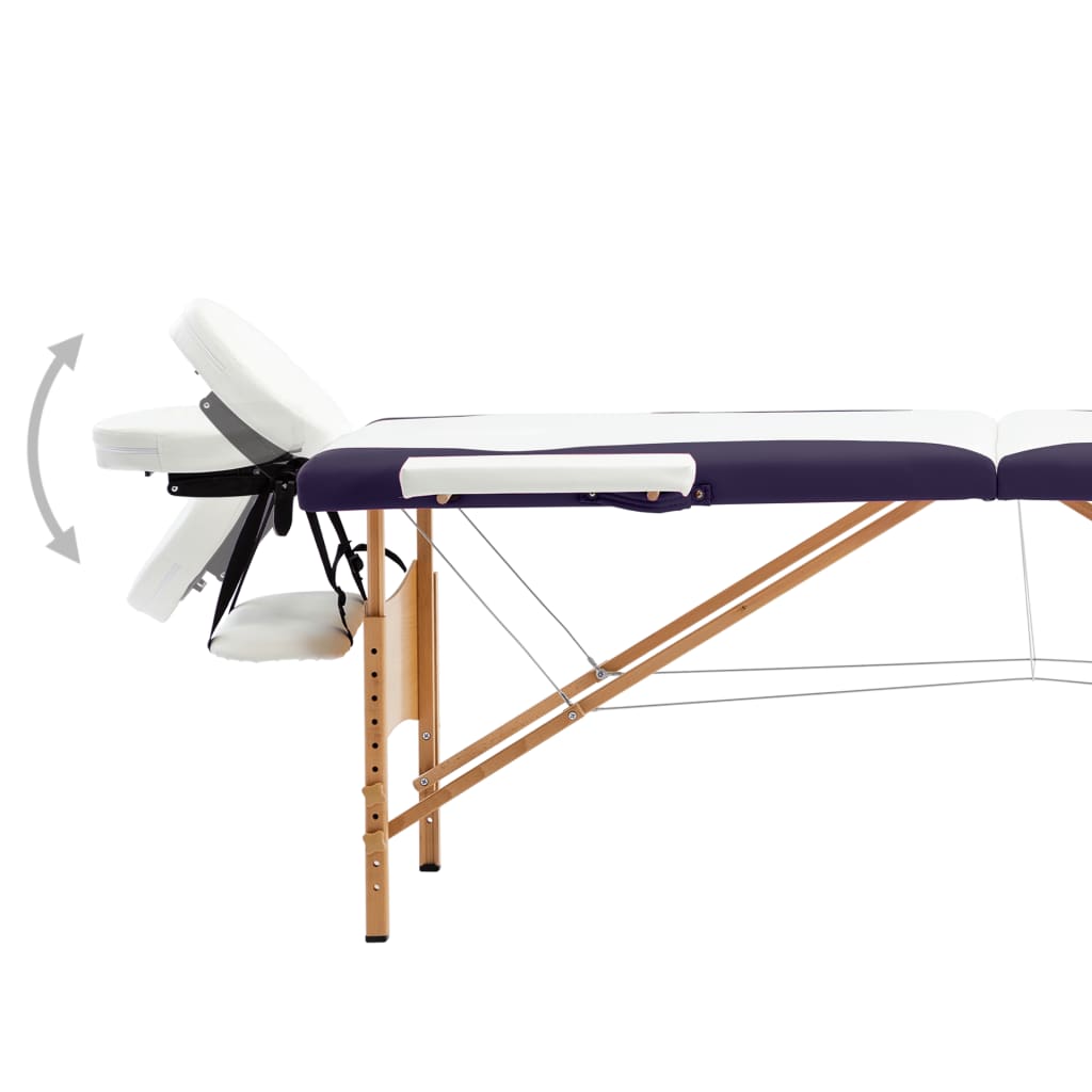 vidaXL Sklopivi stol za masažu s 2 zone drveni bijelo-ljubičasti