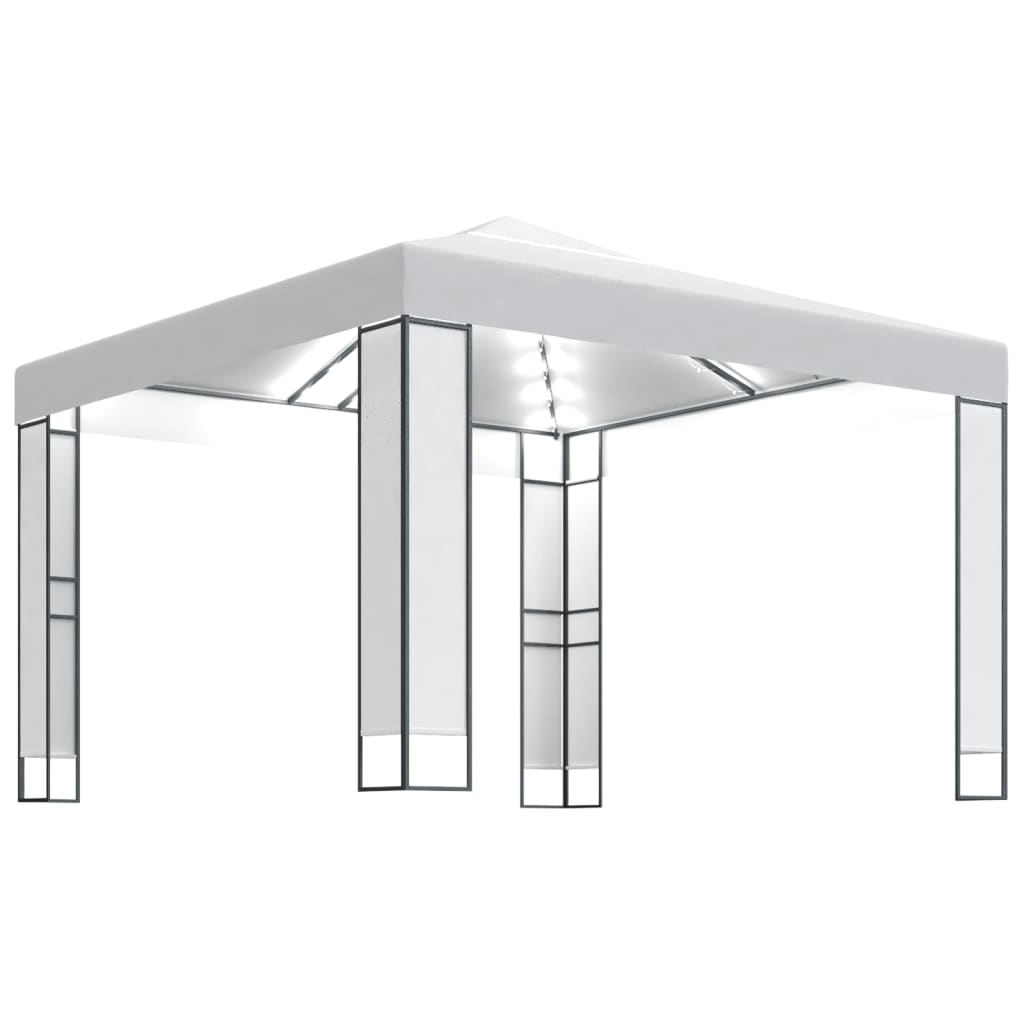 vidaXL Sjenica s dva krova i LED svjetlosnim trakama 3 x 3 m bijela