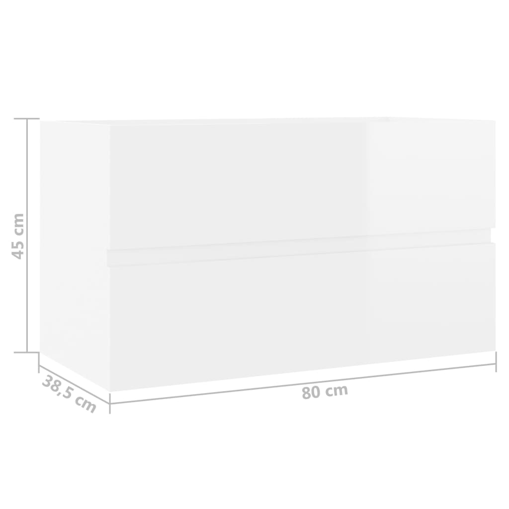vidaXL Ormarić za umivaonik visoki sjaj bijeli 80x38,5x45 cm drveni