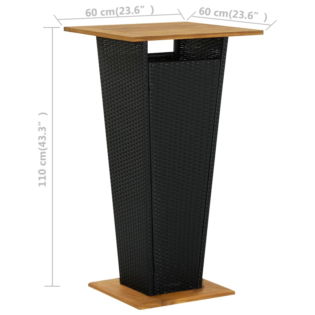 vidaXL Barski stol crni 60x60x110 cm poliratan i masivno drvo bagrema