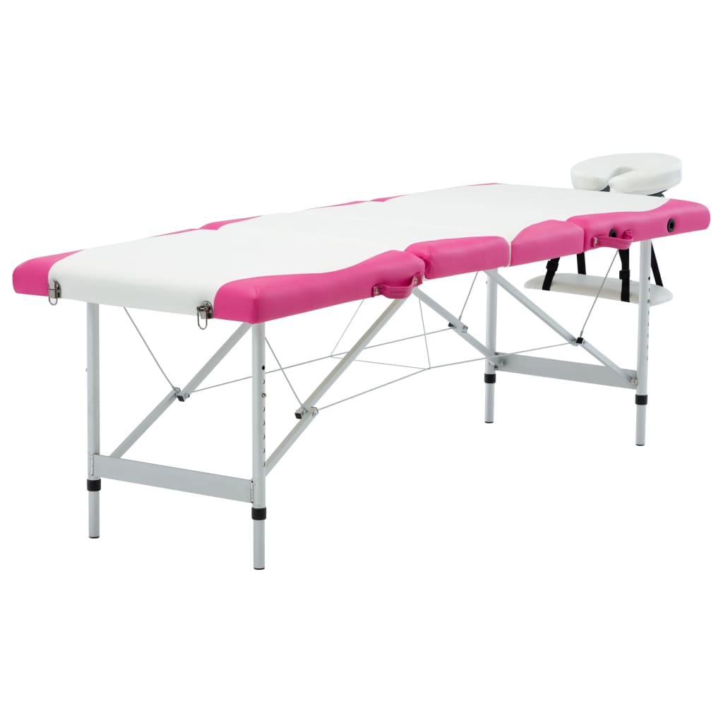 vidaXL Sklopivi stol za masažu s 4 zone aluminijski bijelo-ružičasti