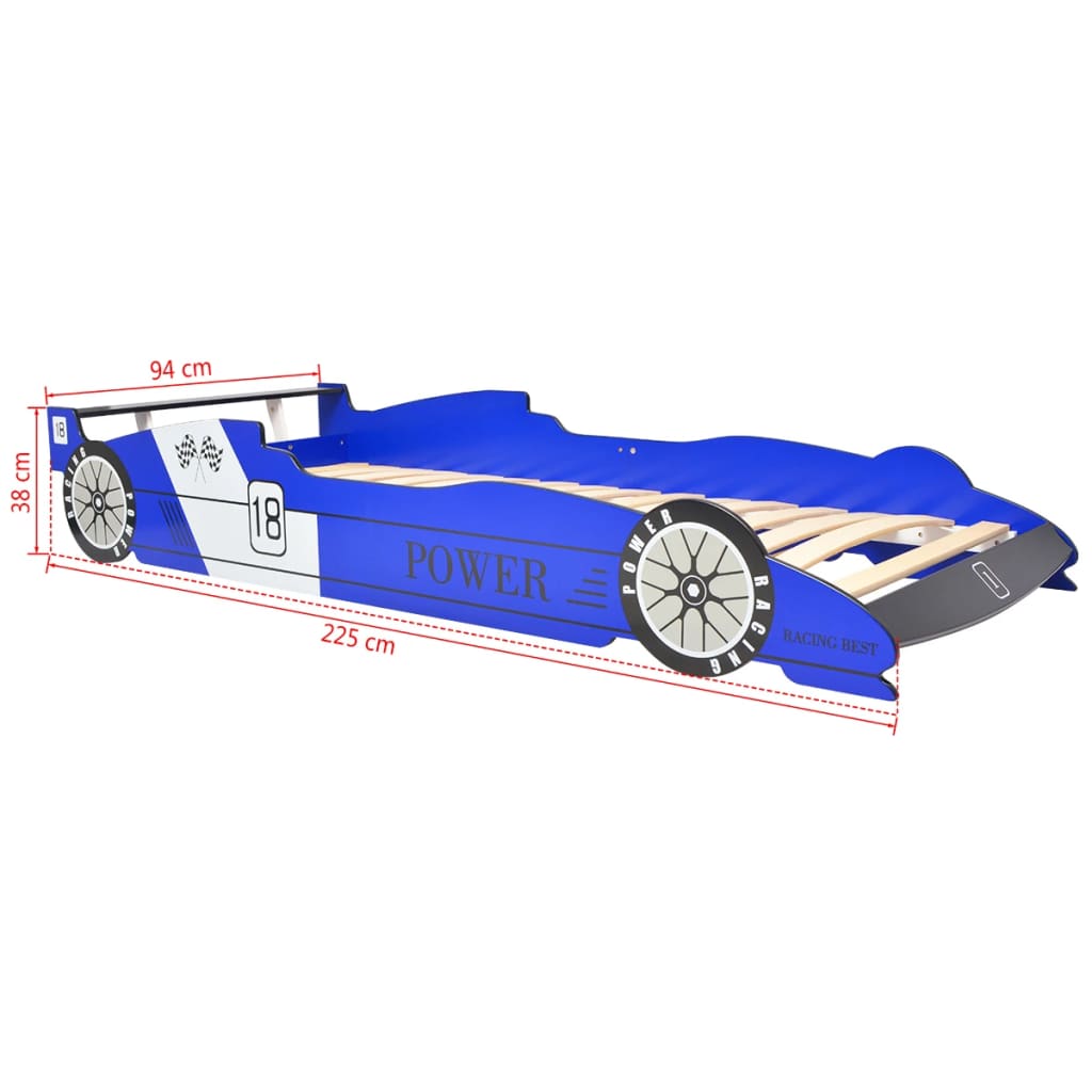 vidaXL Dječji krevet u obliku trkaćeg automobila LED 90 x 200 cm plavi