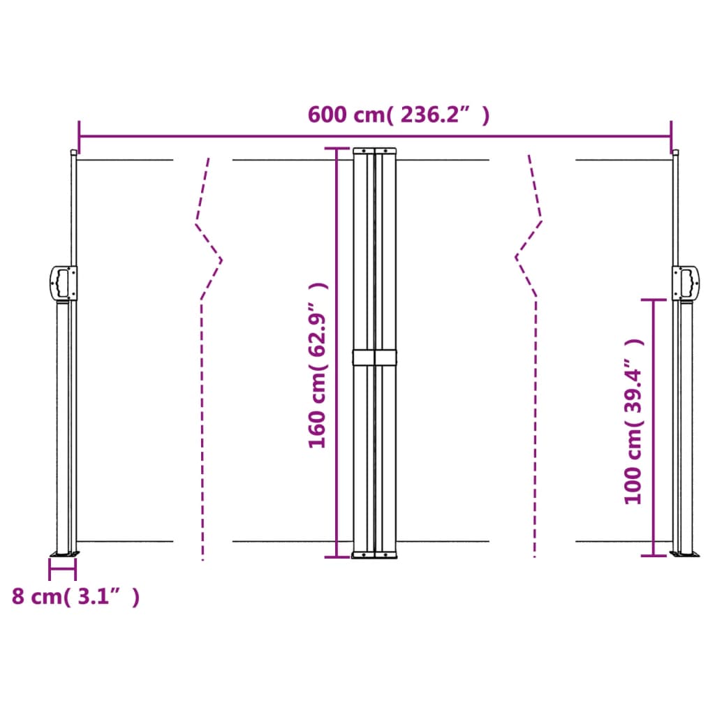 vidaXL Uvlačiva bočna tenda 160 x 600 cm antracit