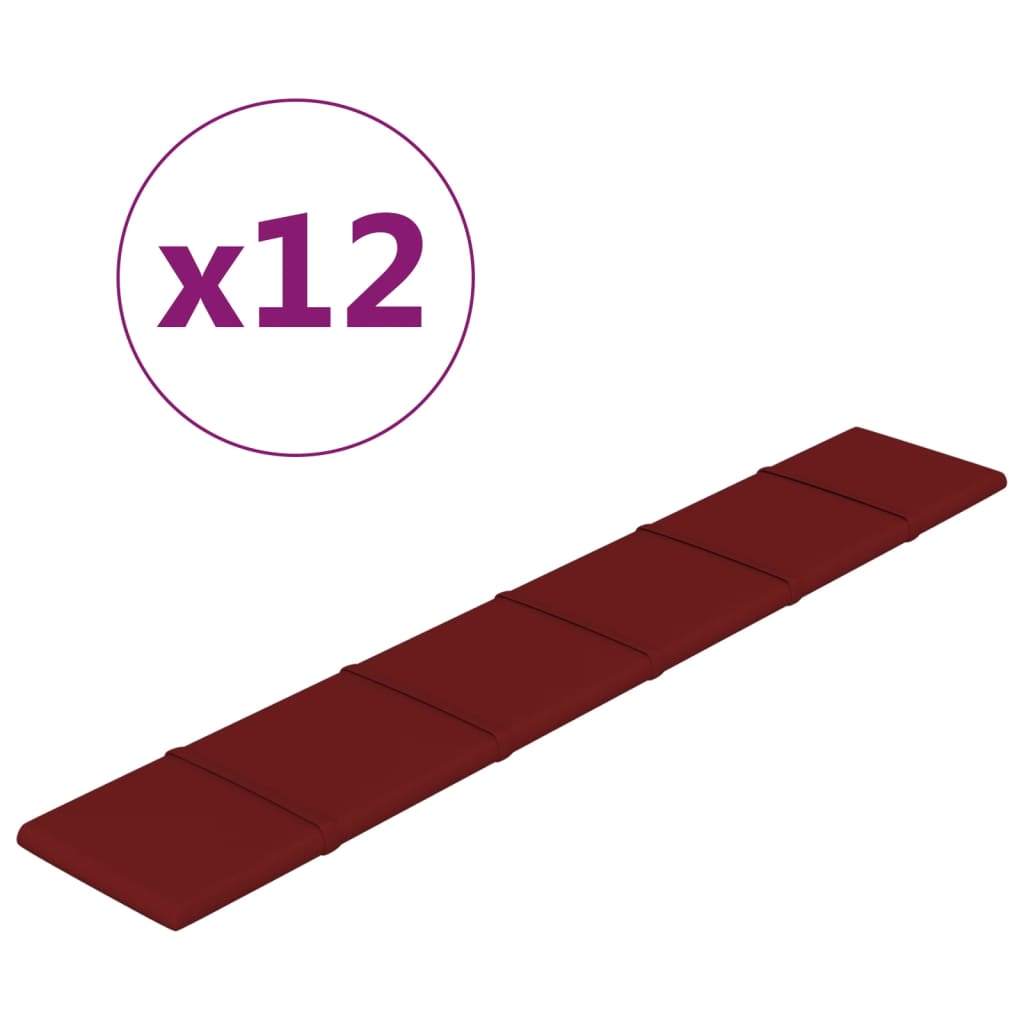 vidaXL Zidne ploče 12 kom crvena boja vina 90 x 15 cm tkanina 1,62 m²