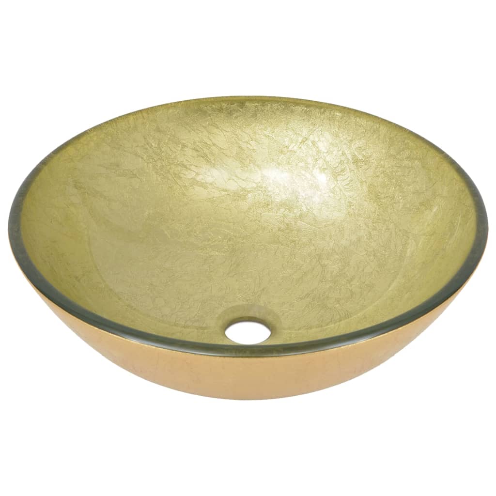 vidaXL Umivaonik sa slavinom i odvodom zlatni od kaljenog stakla