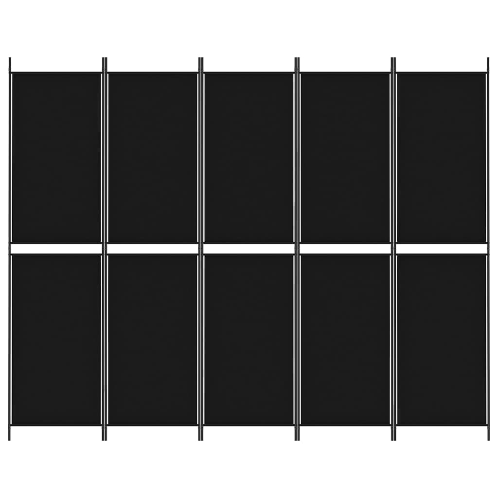 vidaXL Sobna pregrada s 5 panela crna 250x200 cm od tkanine