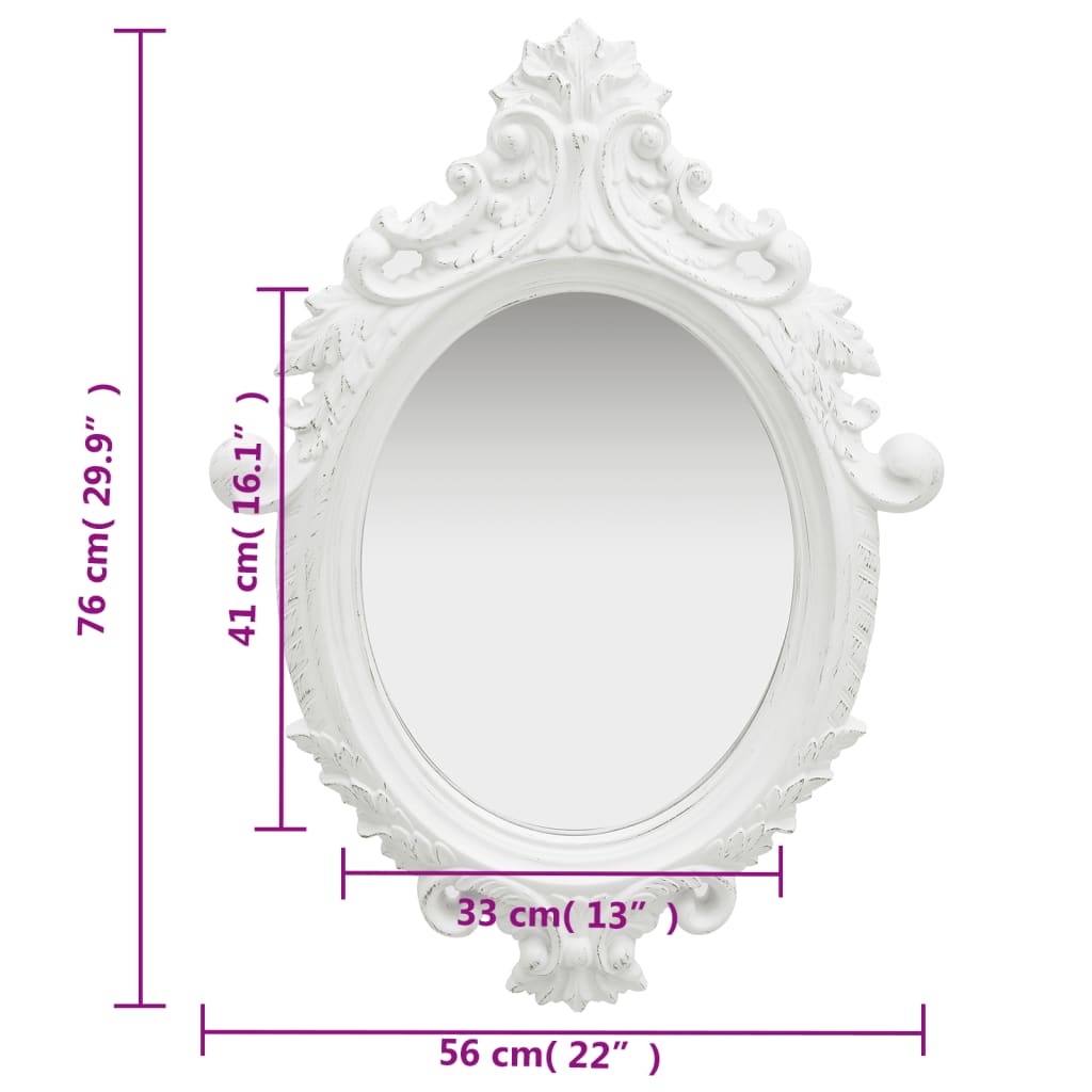 vidaXL Zidno ogledalo u dvorskom stilu 56 x 76 cm bijelo