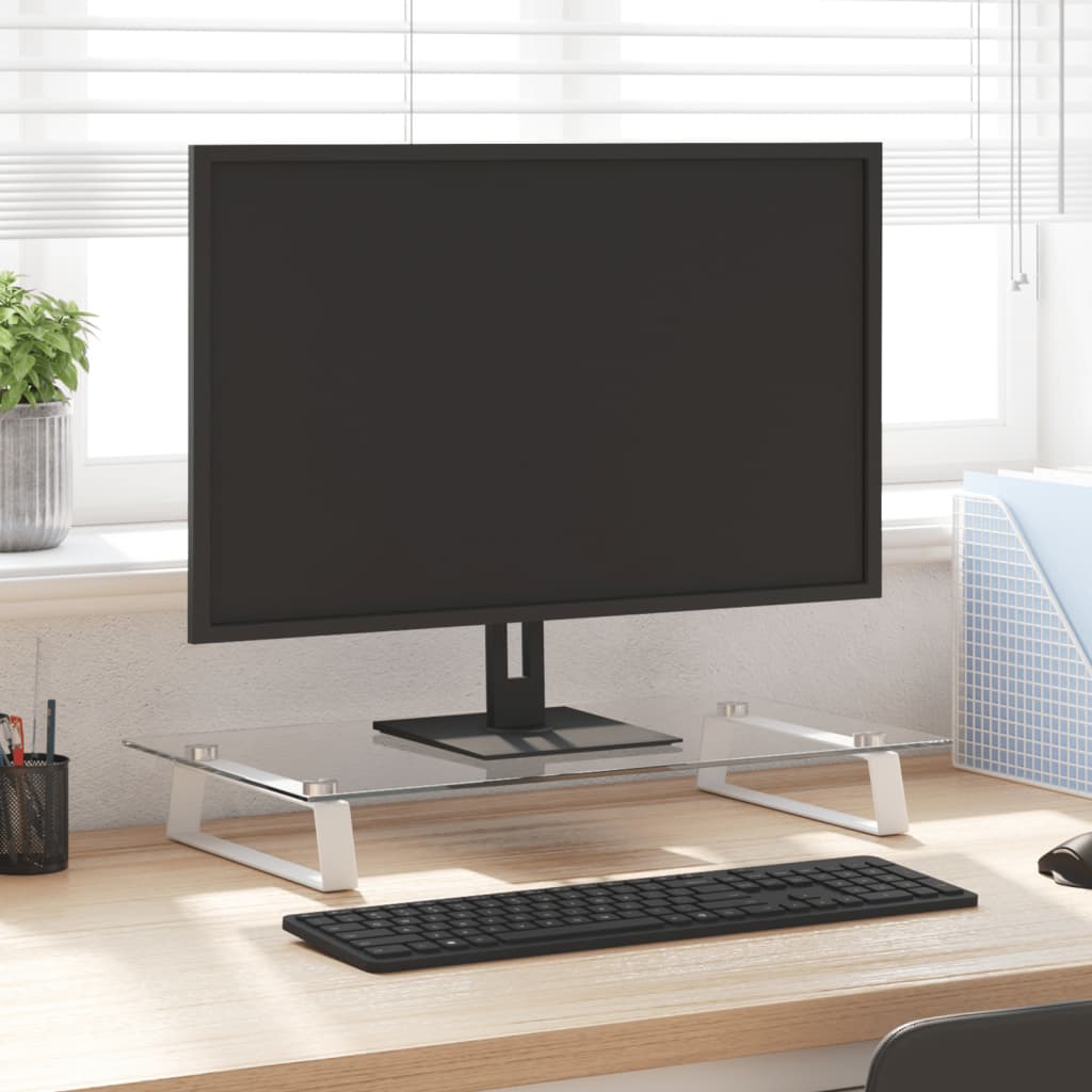 vidaXL Stalak za monitor bijeli 60 x 35 x 8 cm kaljeno staklo i metal