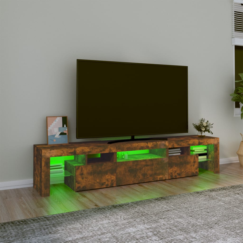 vidaXL TV ormarić s LED svjetlima boja dimljenog hrasta 200x36,5x40 cm