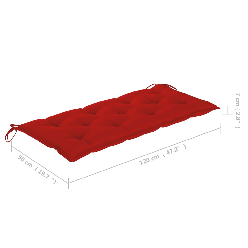 vidaXL Klupa Batavia s crvenim jastukom 120 cm od masivne tikovine