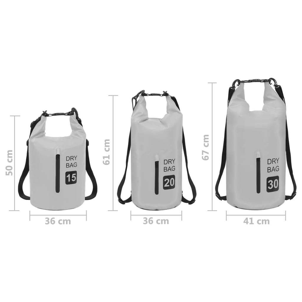 vidaXL Suha torba s patentnim zatvaračem siva 15 L PVC