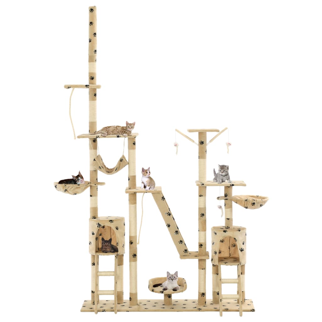 vidaXL Penjalica za mačke sa stupovima za grebanje od sisala 230 - 250 cm bež s uzorkom šapa