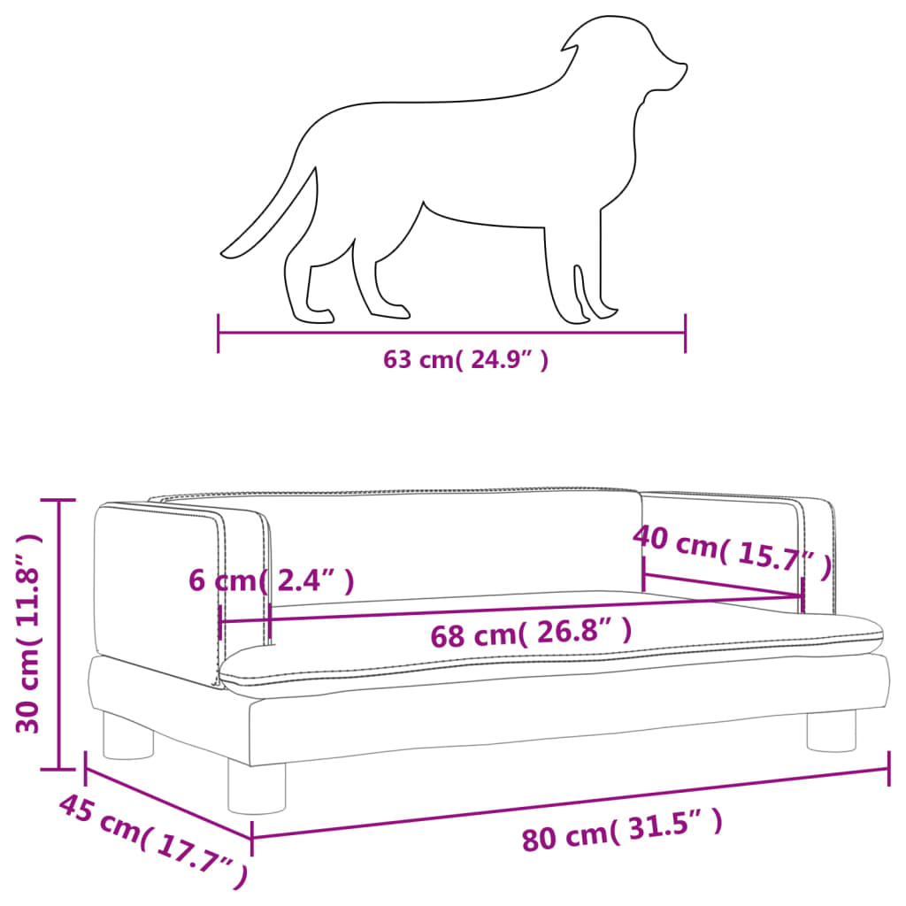 vidaXL Krevet za pse tamnosivi 80 x 45 x 30 cm baršunasti