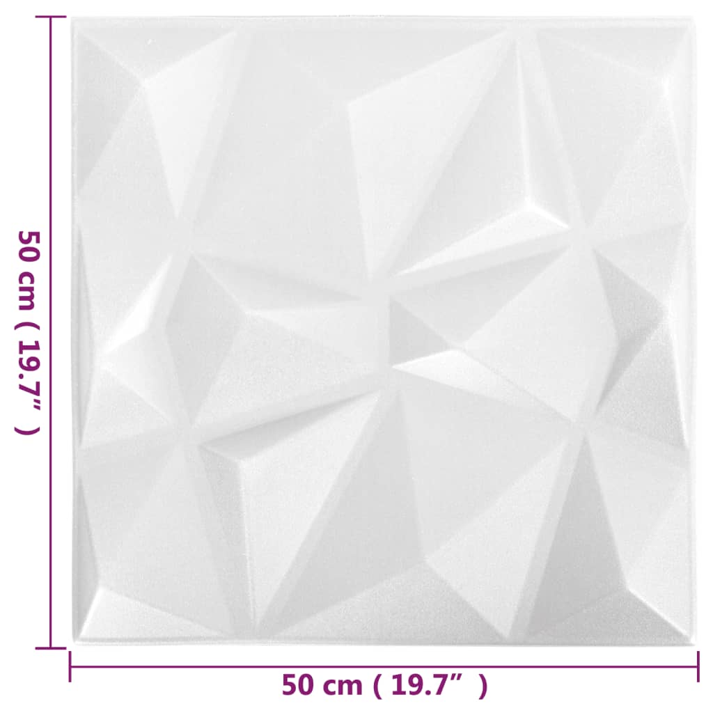 vidaXL 3D zidni paneli 12 kom 50 x 50 cm dijamantno bijeli 3 m²