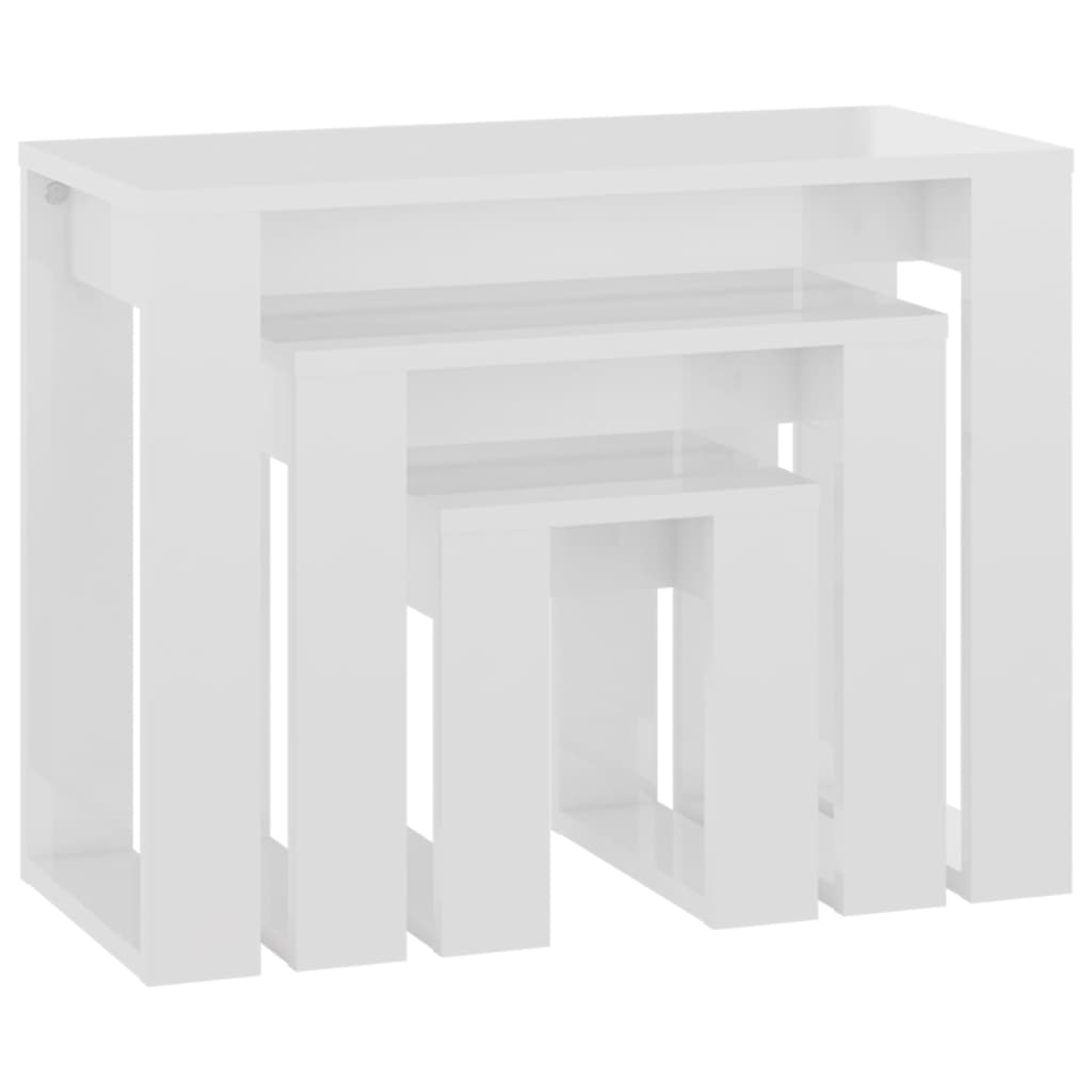 vidaXL Uklapajući stolići 3 kom sjajni bijeli od konstruiranog drva