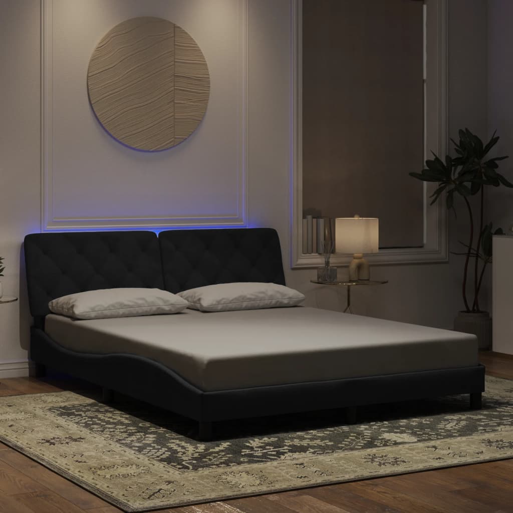vidaXL Okvir kreveta s LED svjetlima crni 160 x 200 cm baršunasti