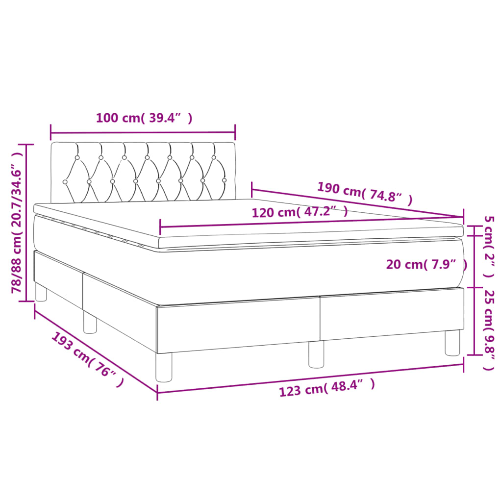 vidaXL Krevet box spring s madracem LED crni 120 x 190 cm baršunasti
