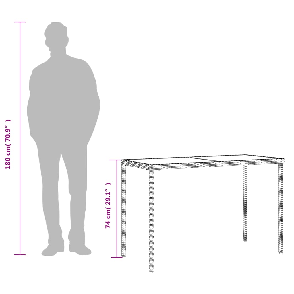 vidaXL Vrtni stol sa staklenom pločom sivi 115x54x74 cm od poliratana
