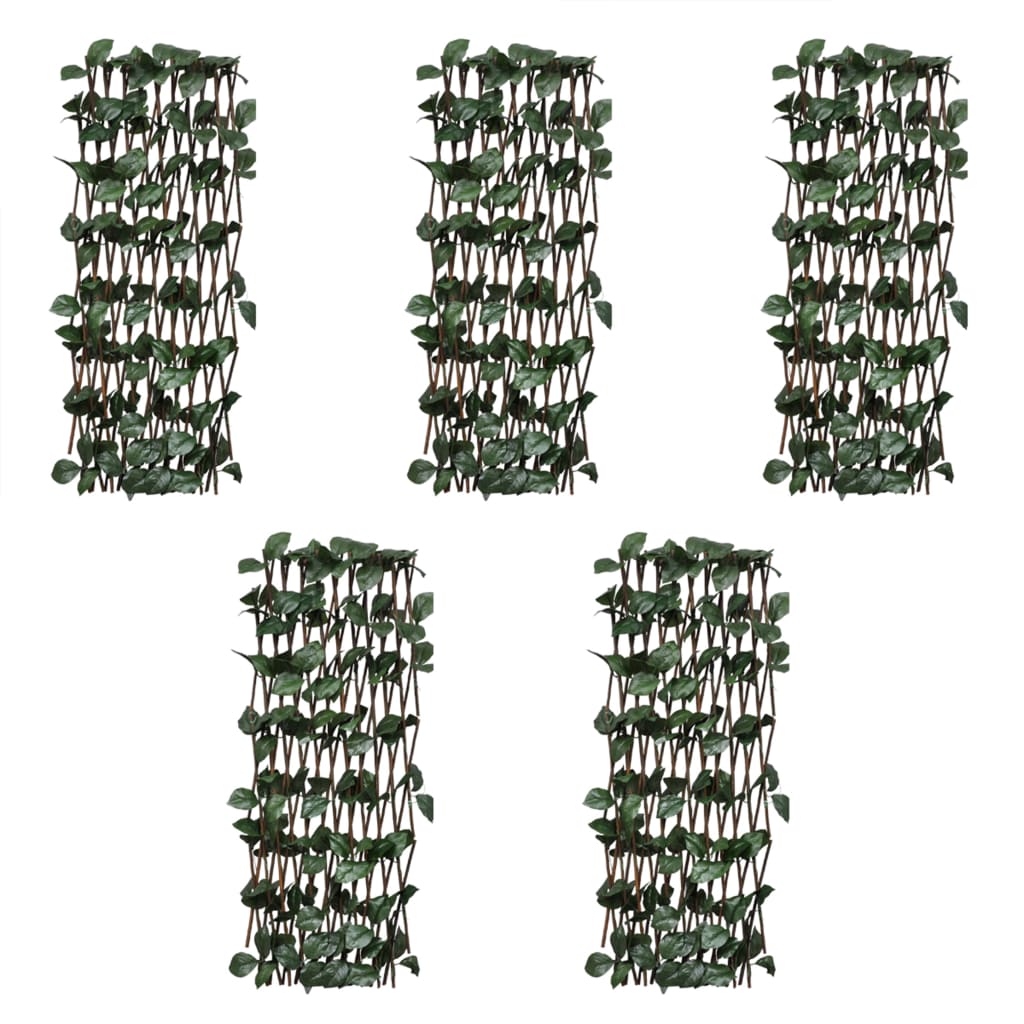 vidaXL Rešetkaste ograde od vrbe 5 kom s umjetnim lišćem 180 x 120 cm
