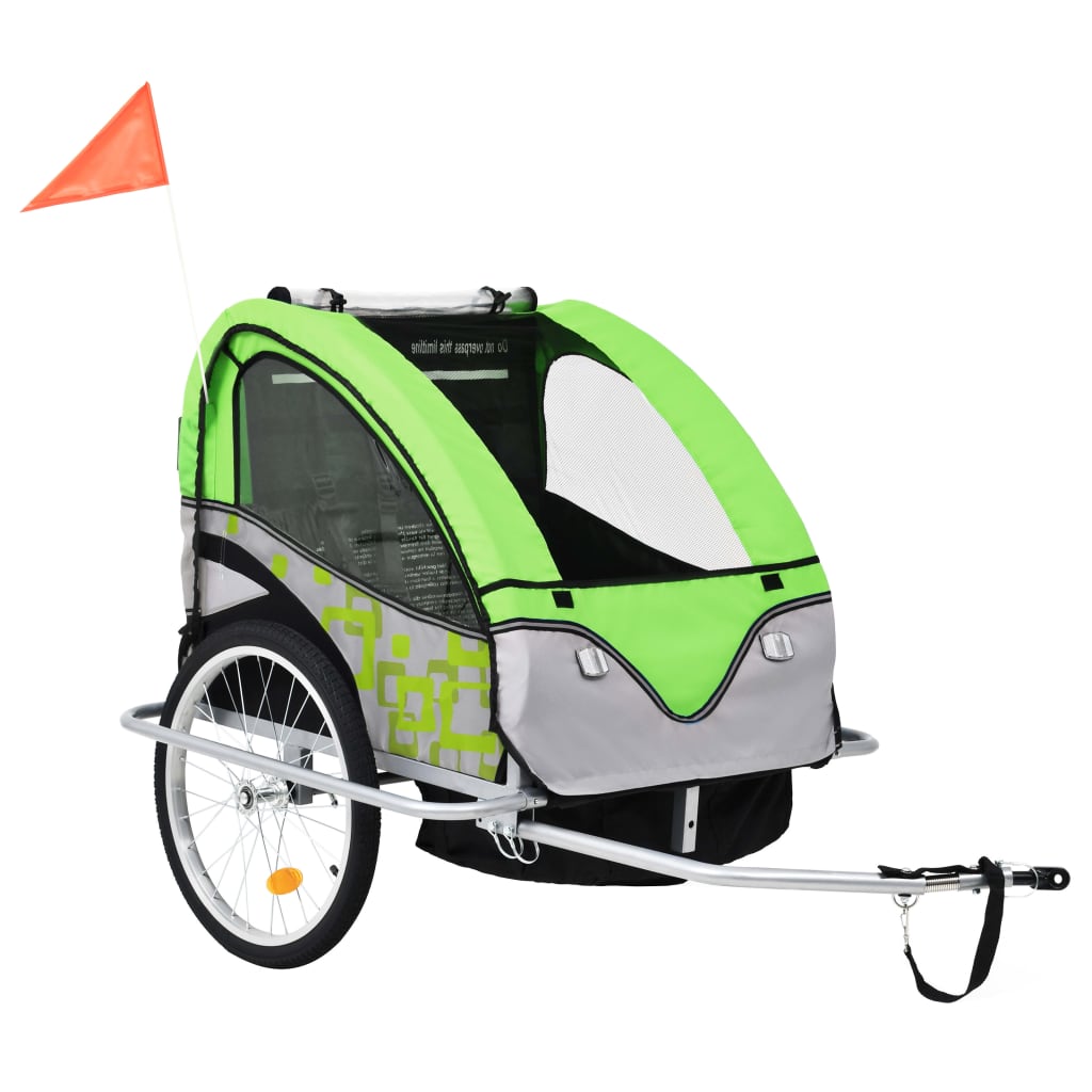 vidaXL 2-u-1 prikolica za bicikl i kolica zeleno-siva