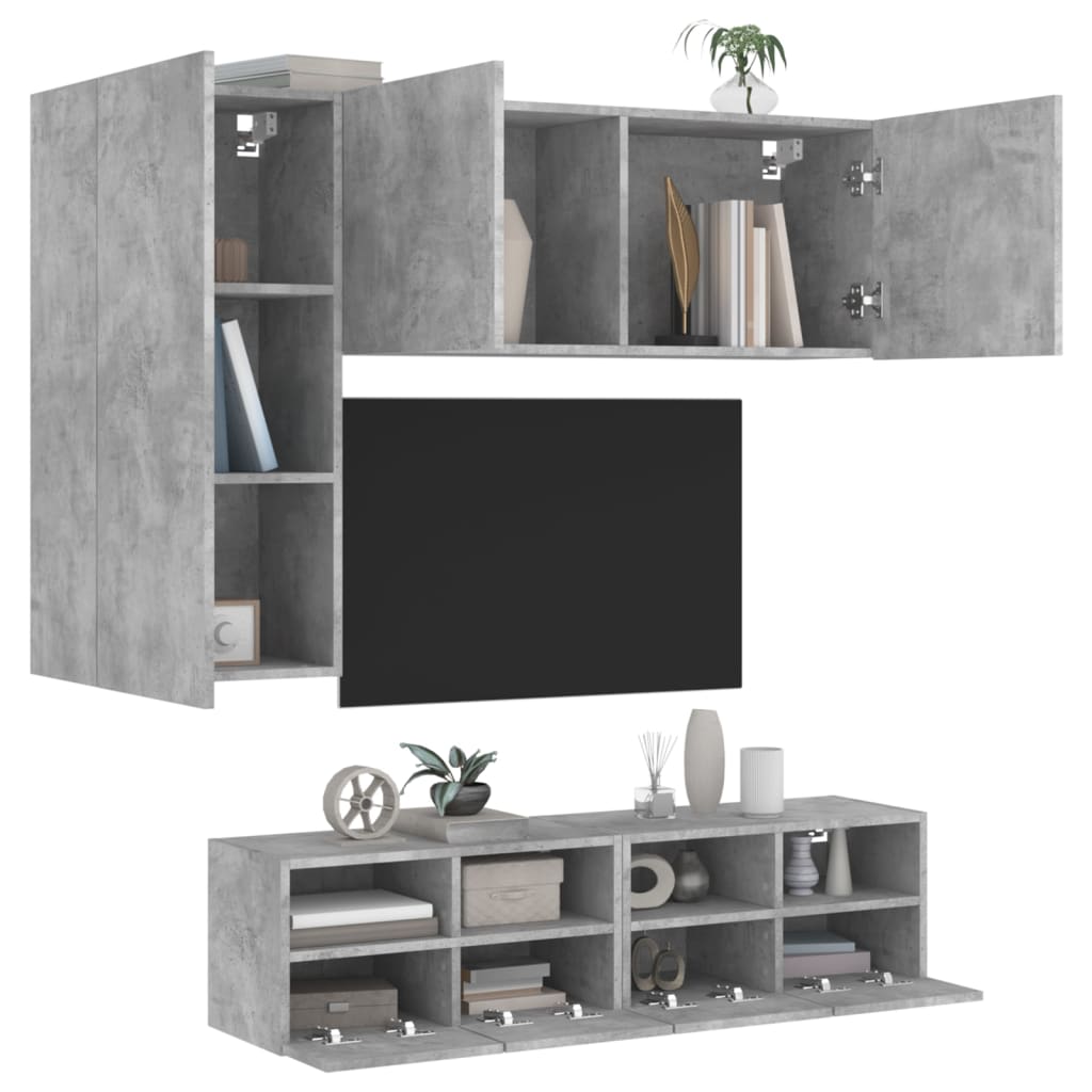 vidaXL 4-dijelni zidni TV elementi svjetlima boja betona drveni