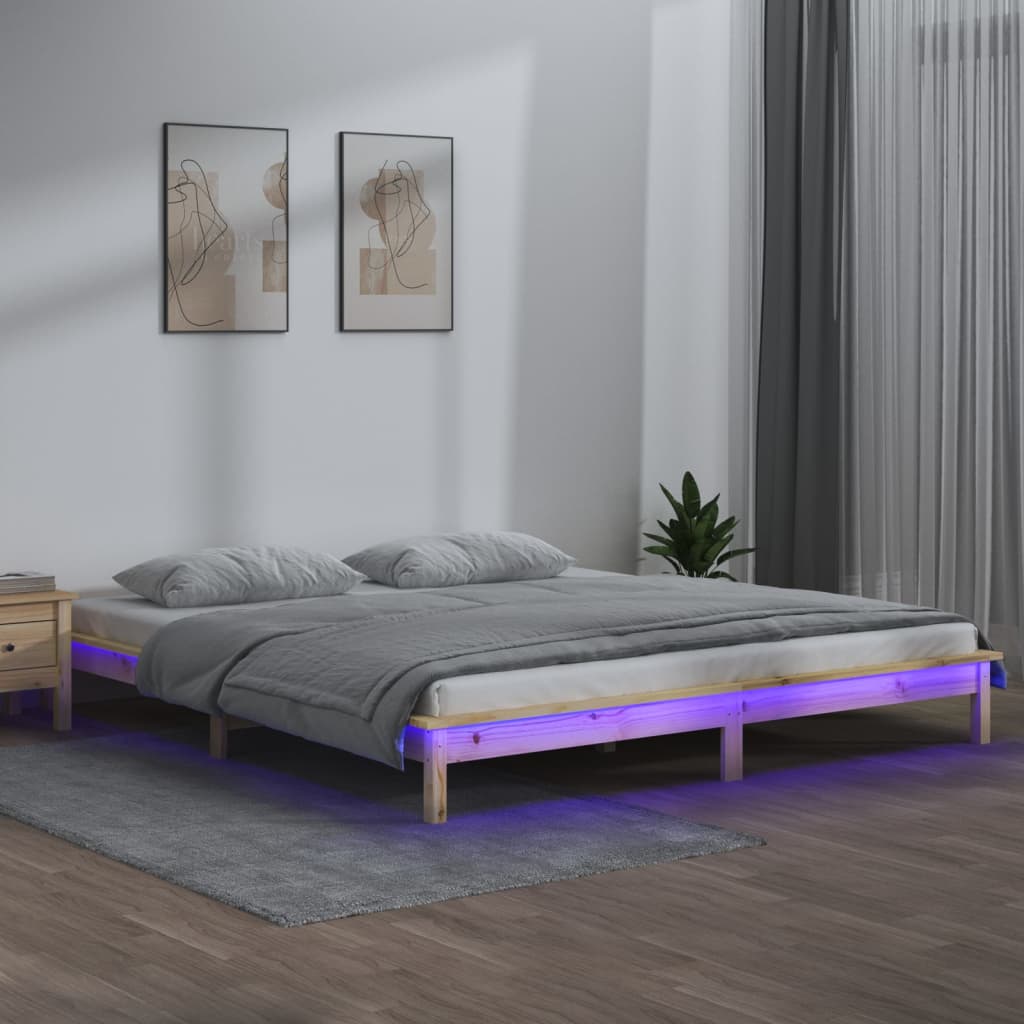 vidaXL LED okvir za krevet 200 x 200 cm od masivnog drva