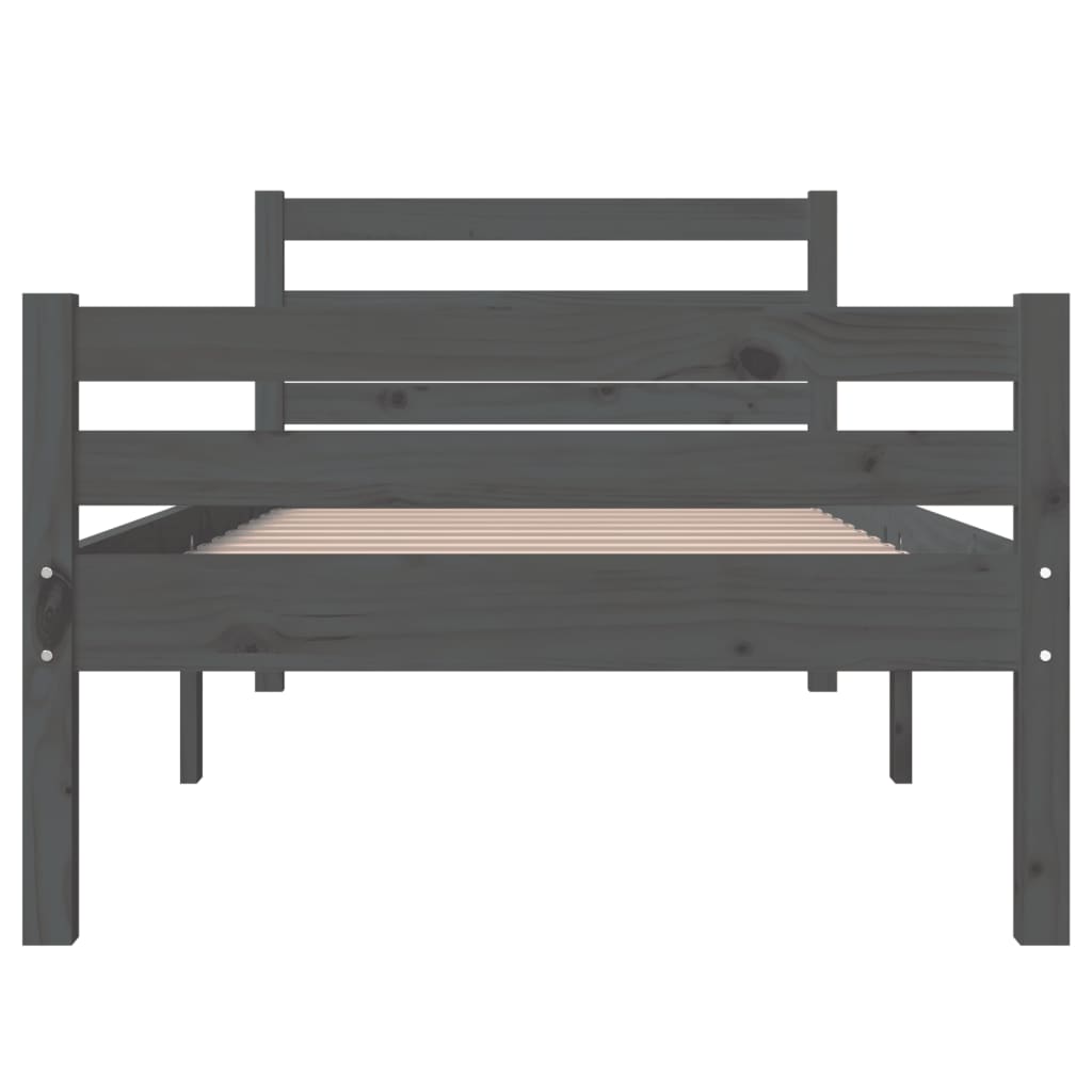 vidaXL Okvir za krevet od masivnog drva sivi 75 x 190 cm mali