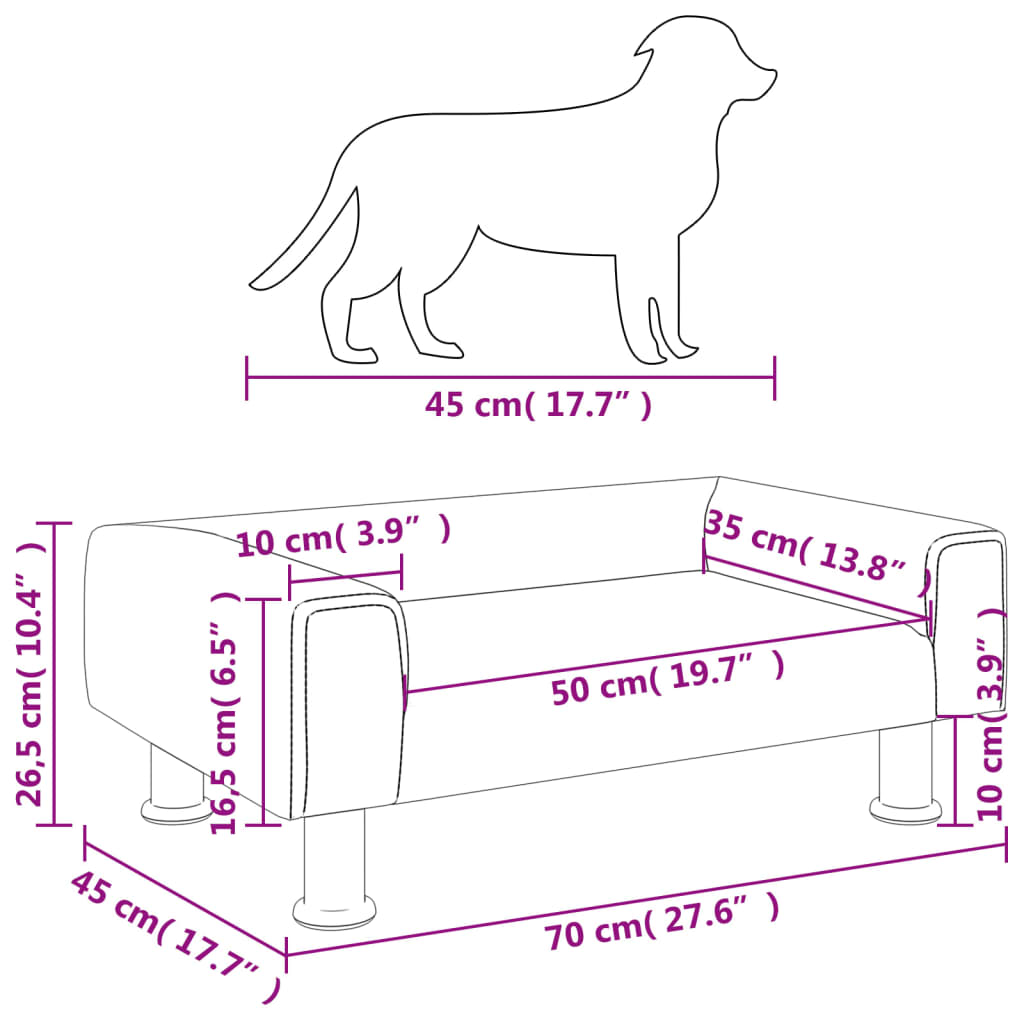vidaXL Krevet za pse tamnosivi 70x45x26,5 cm baršunasti
