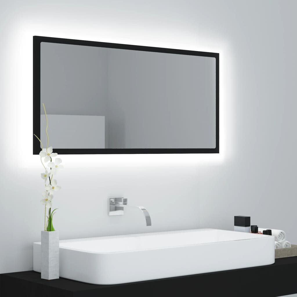 vidaXL LED kupaonsko ogledalo crno 90x8,5x37 cm akrilno