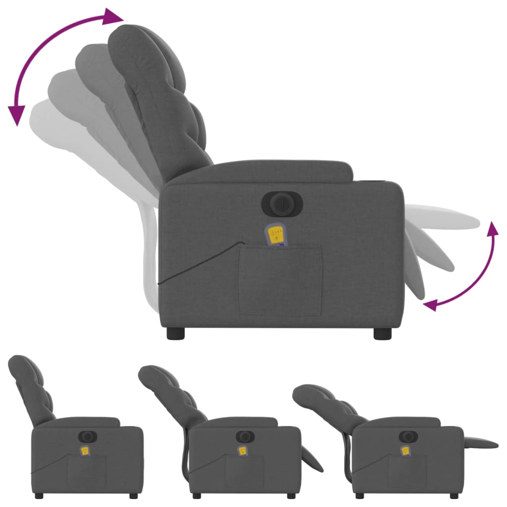 vidaXL Električni masažni naslonjač od tkanine tamnosivi