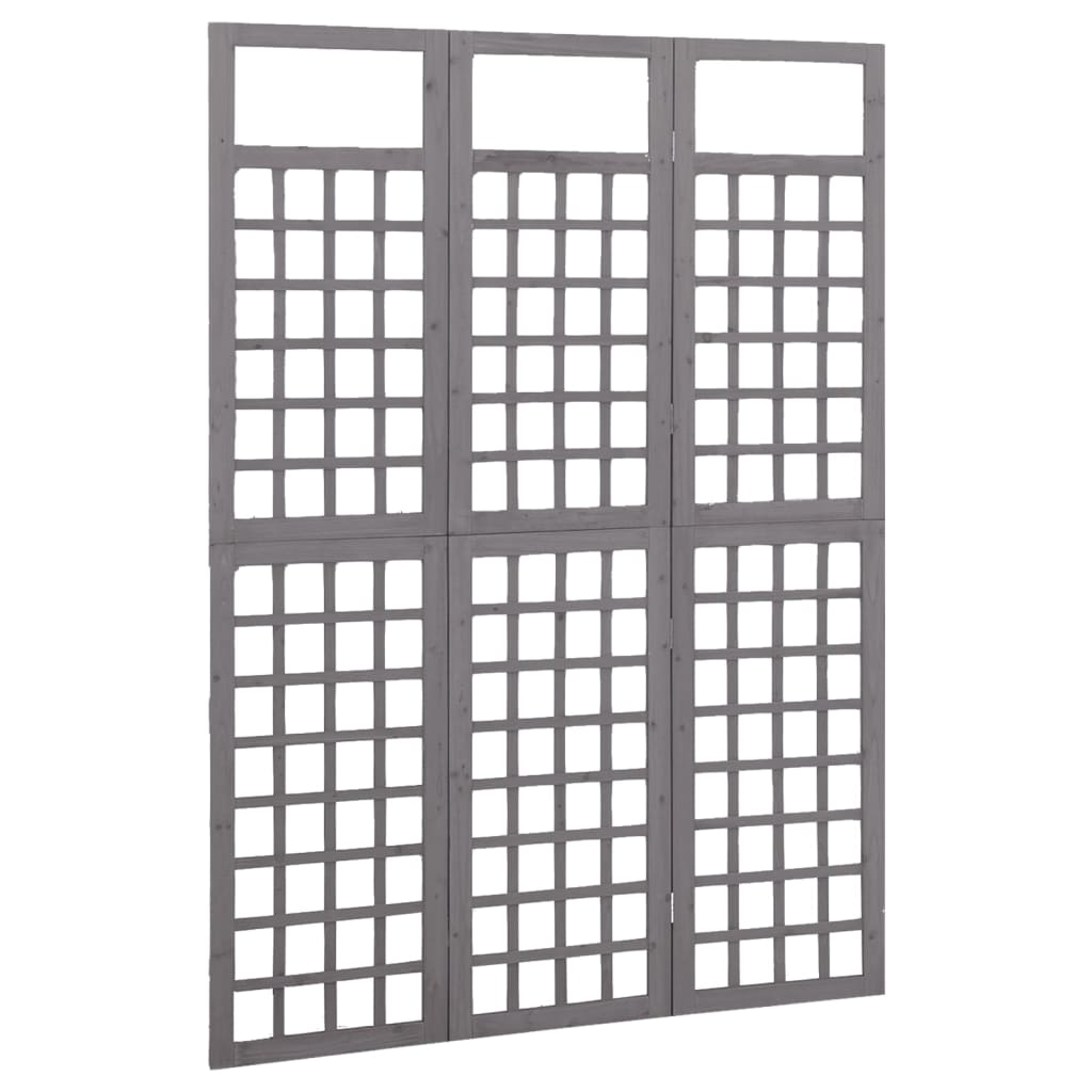 vidaXL Sobna pregrada / rešetka s 3 panela od jelovine siva 121x180 cm