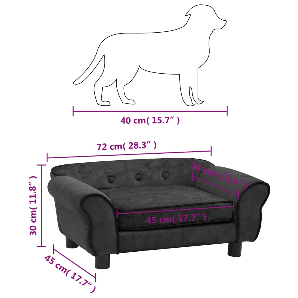 vidaXL Sofa za pse tamnosiva 72 x 45 x 30 cm plišana