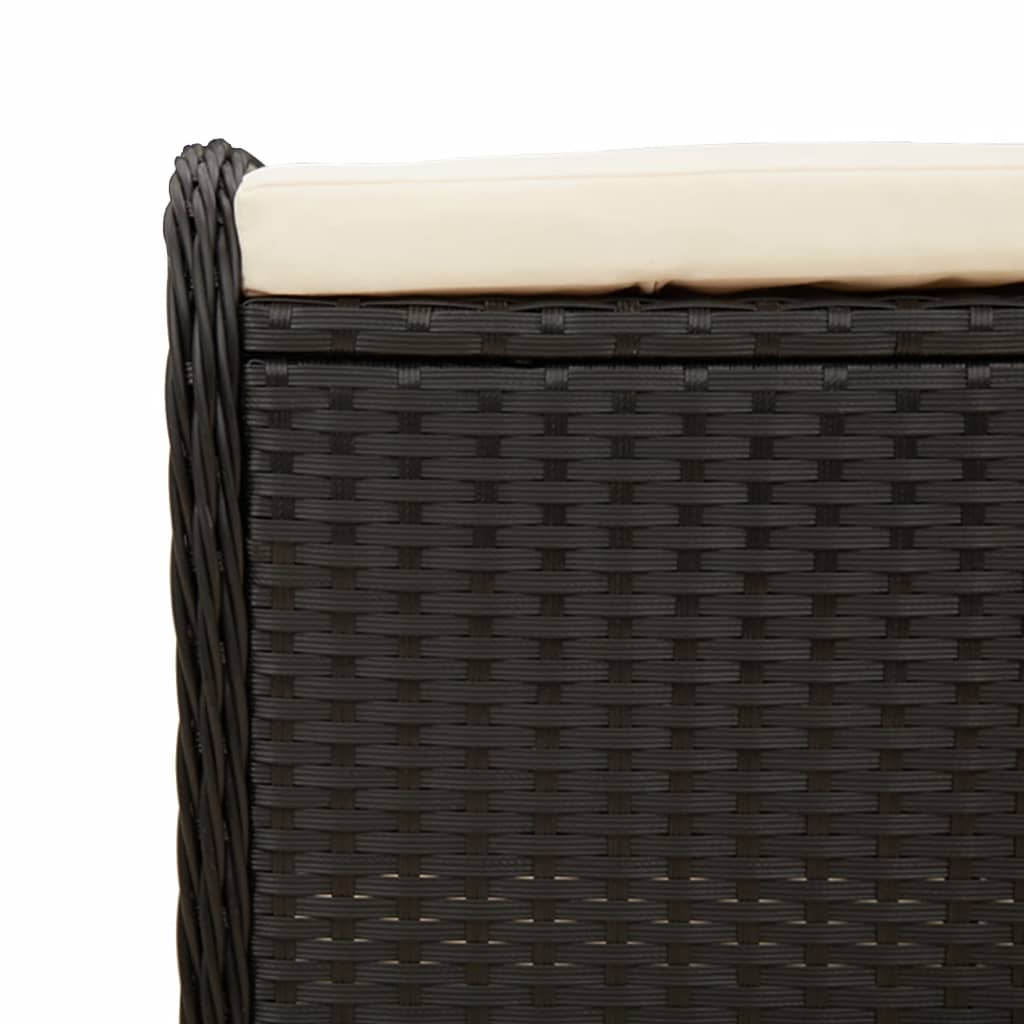 vidaXL Vrtni tabure s jastukom crni 58x46x46 cm od poliratana