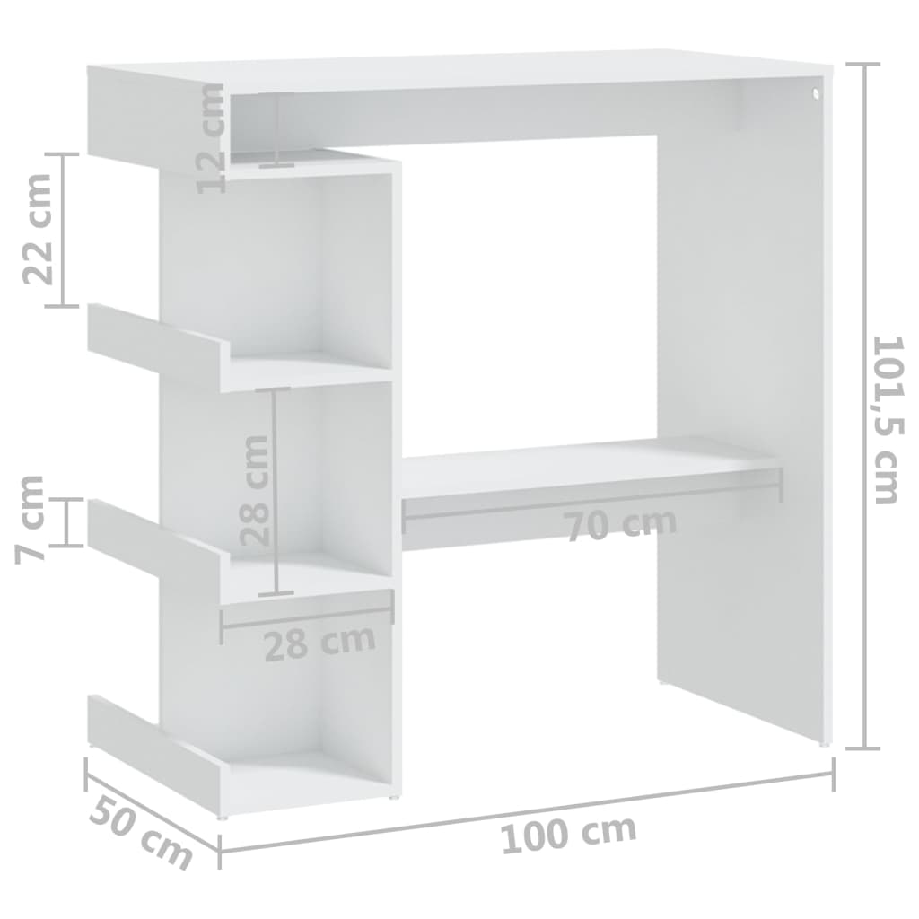 vidaXL Barski stol sa stalkom za pohranu bijeli 100x50x101,5cm iverica