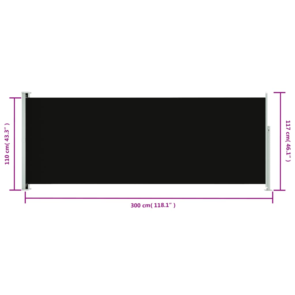 vidaXL Uvlačiva bočna tenda za terasu 117 x 300 cm crna