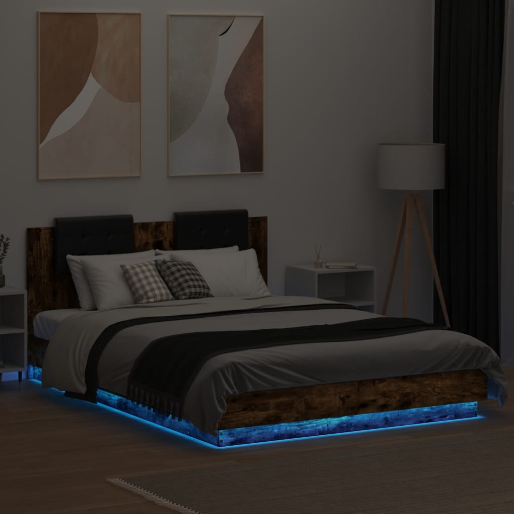 vidaXL Okvir kreveta s uzglavljem LED boja dimljenog hrasta 120x200 cm