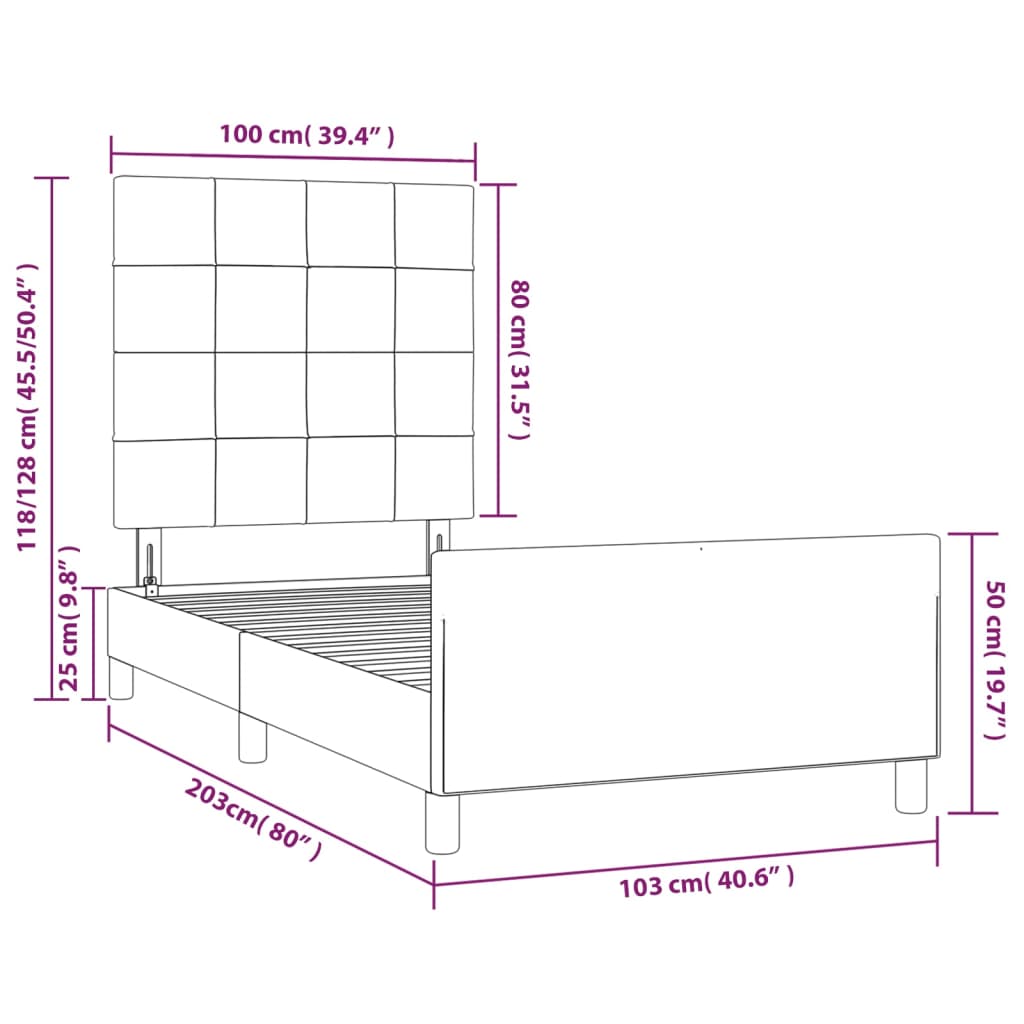 vidaXL Okvir za krevet s uzglavljem tamnosivi 100x200 cm od tkanine