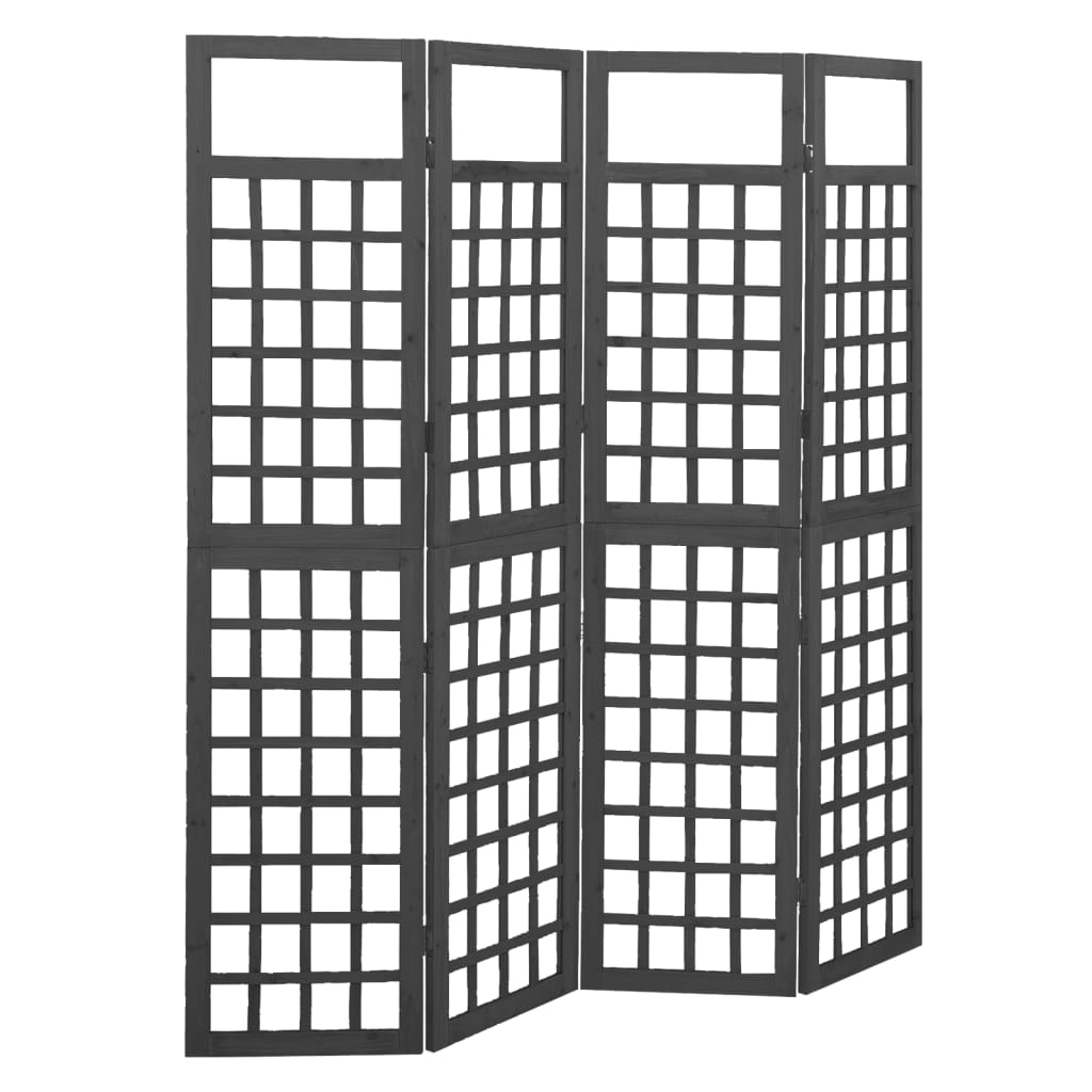 vidaXL Sobna pregrada / rešetka s 4 panela od jelovine 161x180 cm crna