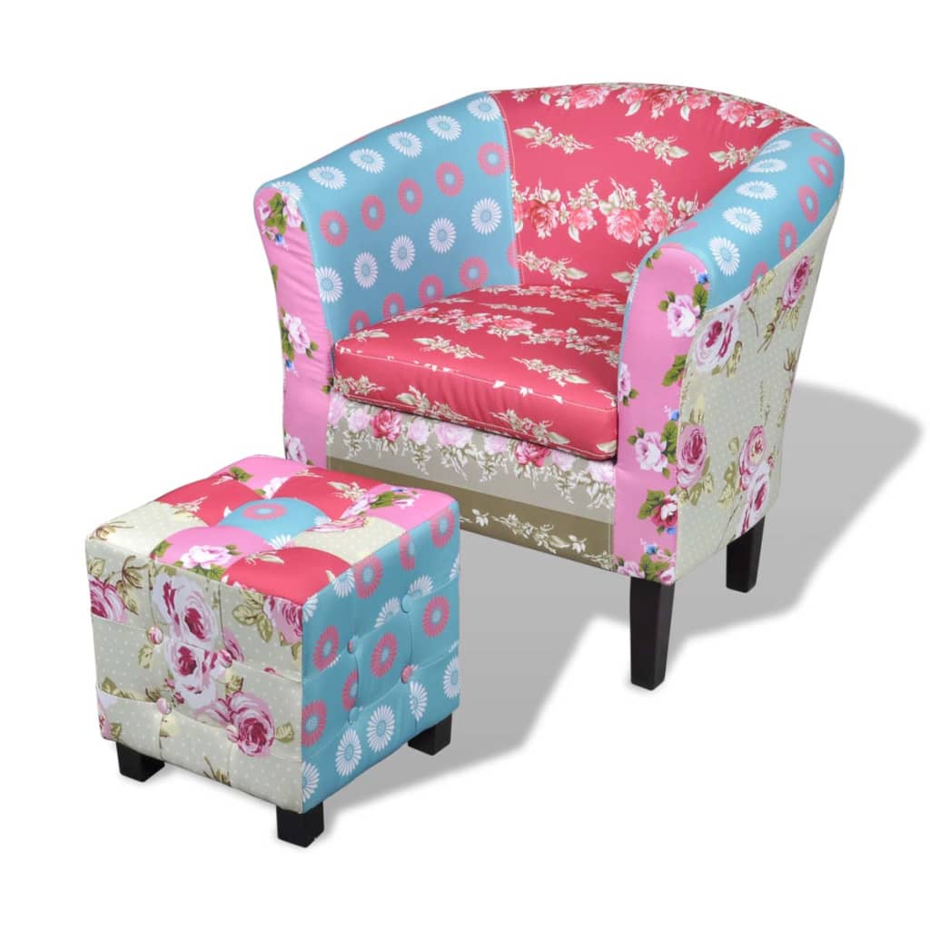 vidaXL Fotelja od tkanine s osloncem za noge patchwork dizajn