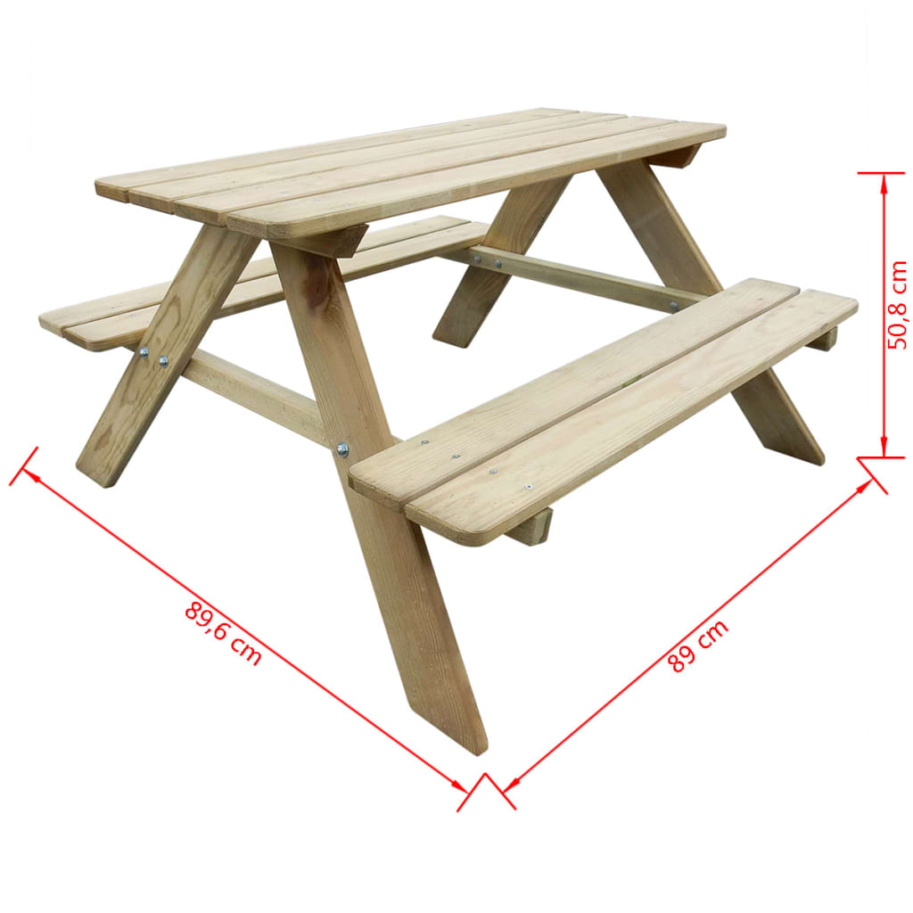 vidaXL Dječji stol za piknik 89 x 89,6 x 50,8 cm drveni