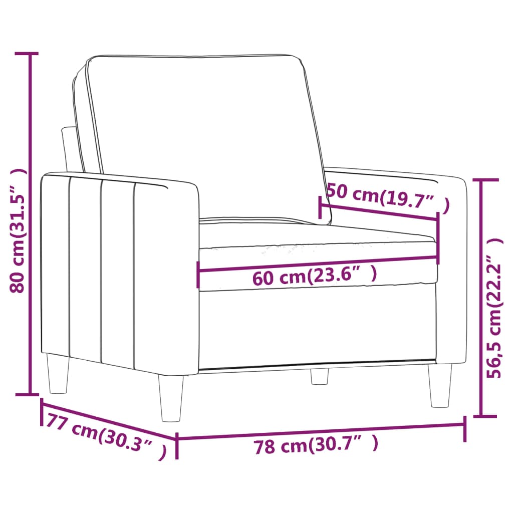 vidaXL Fotelja krem 60 cm baršunasta