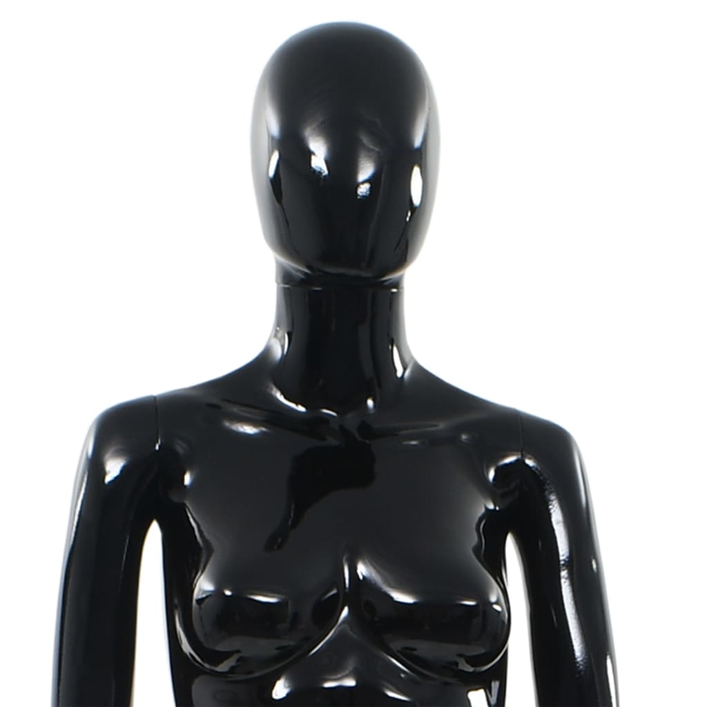 vidaXL Ženska lutka za izlog sa staklenim postoljem crna sjajna 175 cm