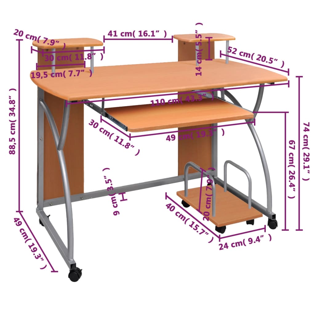 vidaXL Stol za računalo smeđi 110 x 52 x 88,5 cm od konstruiranog drva