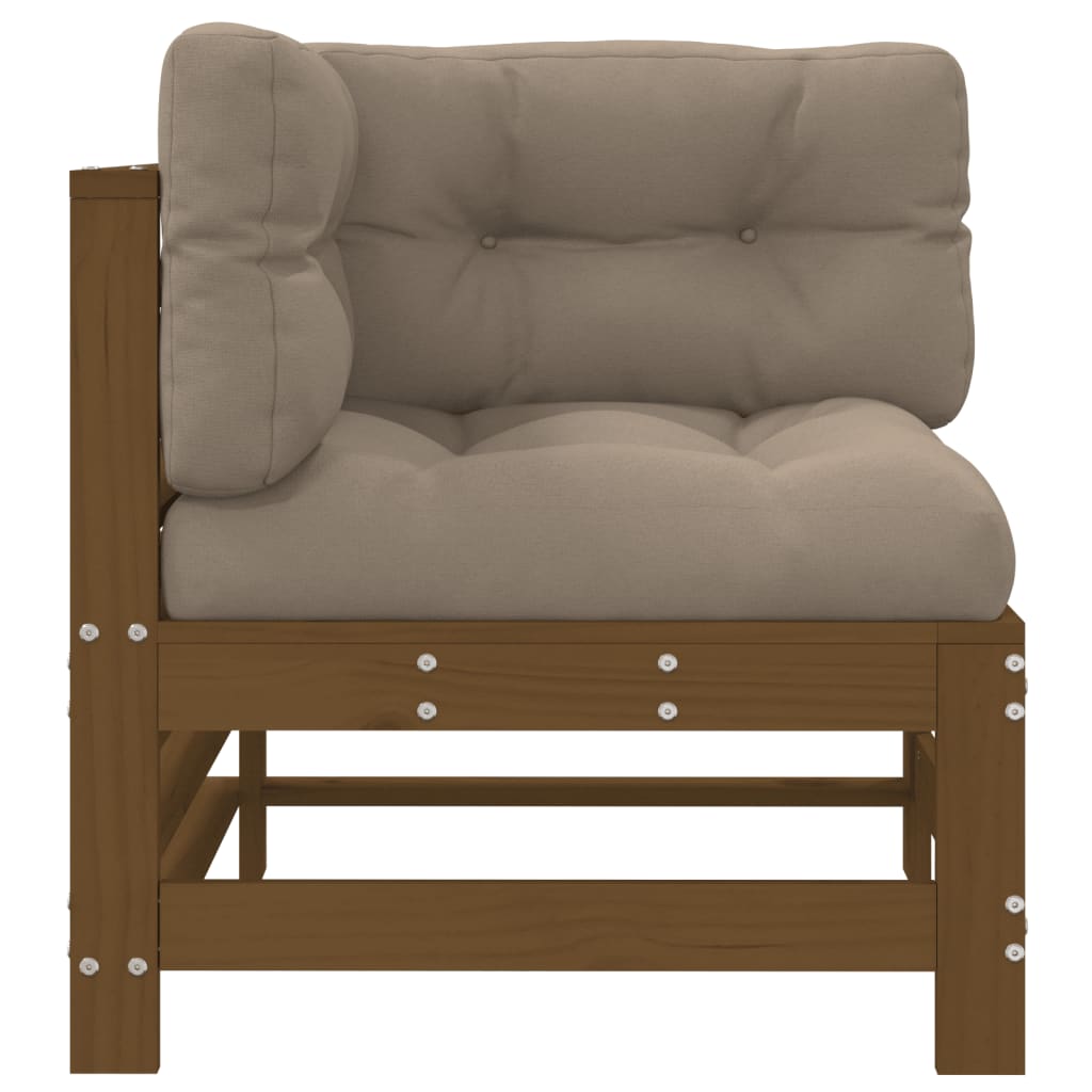 vidaXL Kutna sofa od masivne borovine s jastucima boja meda